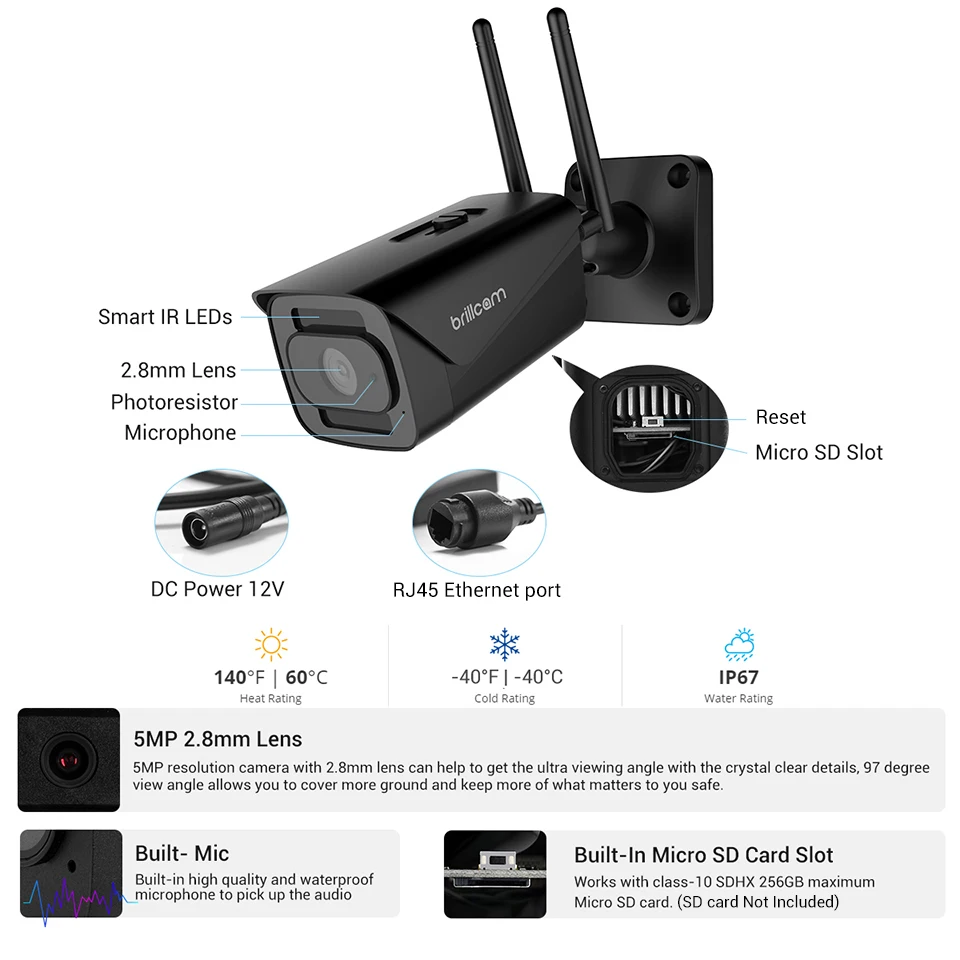 Беспроводная камера видеонаблюдения Brillcam 5 МП слот для SD карты инфракрасное