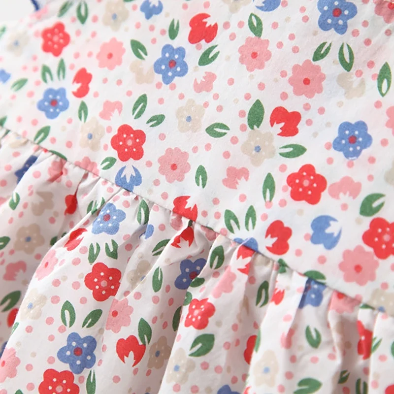 

2021 Cotton Baby New Summer Lovely Sweet Girl A-Line Backless White Dress Floral Print Lace Petal Sleeve Sleeveless Skirt