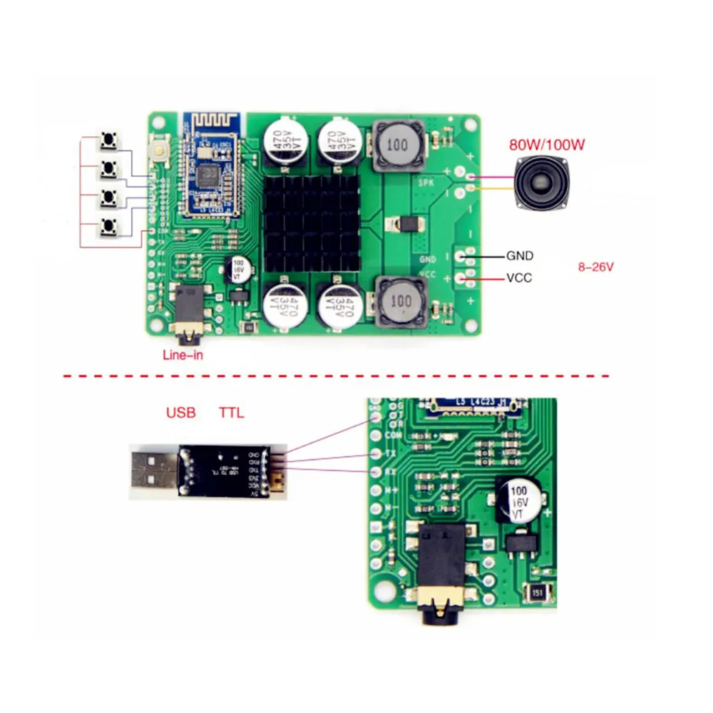 Taidacent 80 Вт 100 моно динамик PCBA 5 0 Bluetooth совместимый OEM аудио модуль 12В 24В Aux усилитель