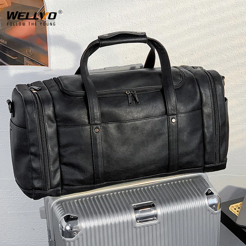 Travel Bag Hand Luggage Outdoor Sport Waterproof Leather Weekend Handbag Multifunction Fitness Duffel Bag Shoes Pocket XA227C