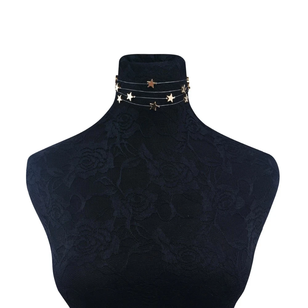 

Steampunk Multilayer Steel Wire Chain Necklace Fashion Geometric Star Pendant Gothic Choker Necklace For Women Charm Jewelry