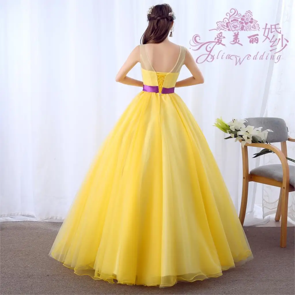 Элегантное желтое платье Quinceaneras платья с жемчужными рукавами для девочек 15 лет