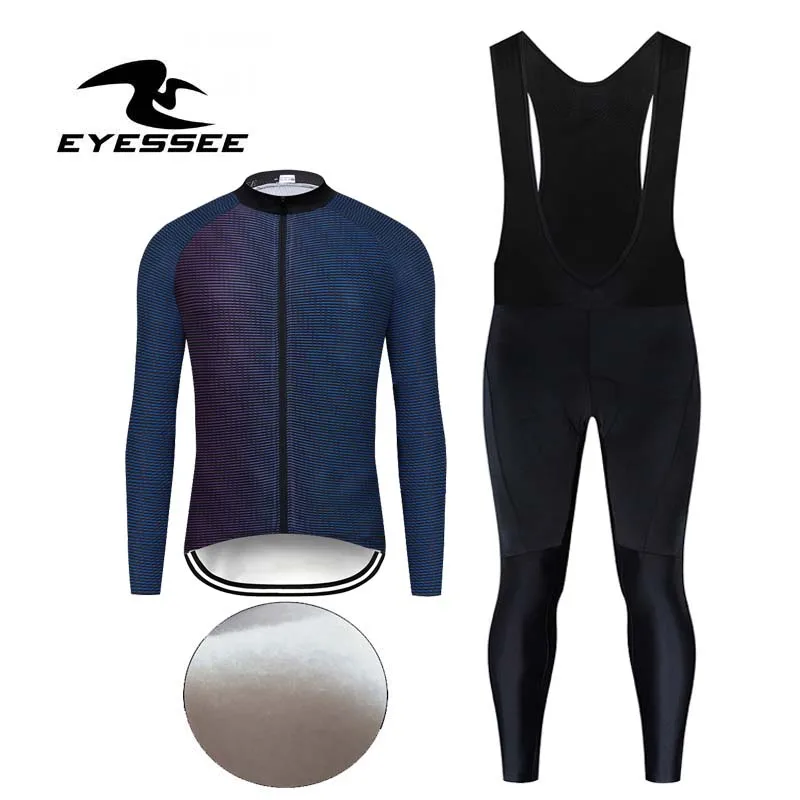 

EYESSEE 2022 Winter Cycling Jersey Set Thermal Fleece Cycling Clothes MTB Bicycle Clothing Keep Warm Mountain ciclismo Bike Suit