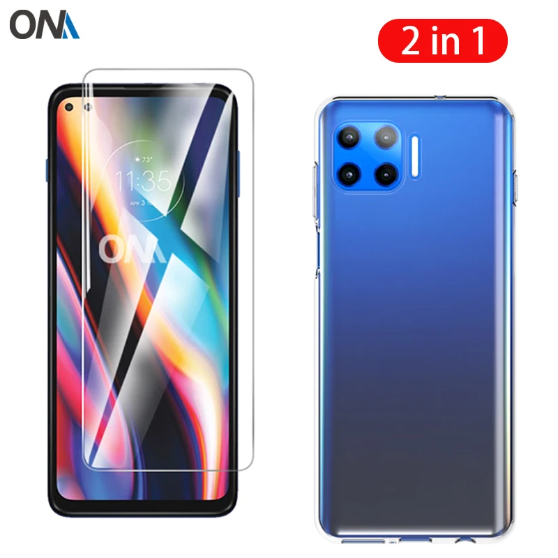 

2-in-1 Glass + Full Cover Case for Motorola Moto G 5G Plus Silicone Case Cover for Motorola Moto G 5G Plus Screen Protector