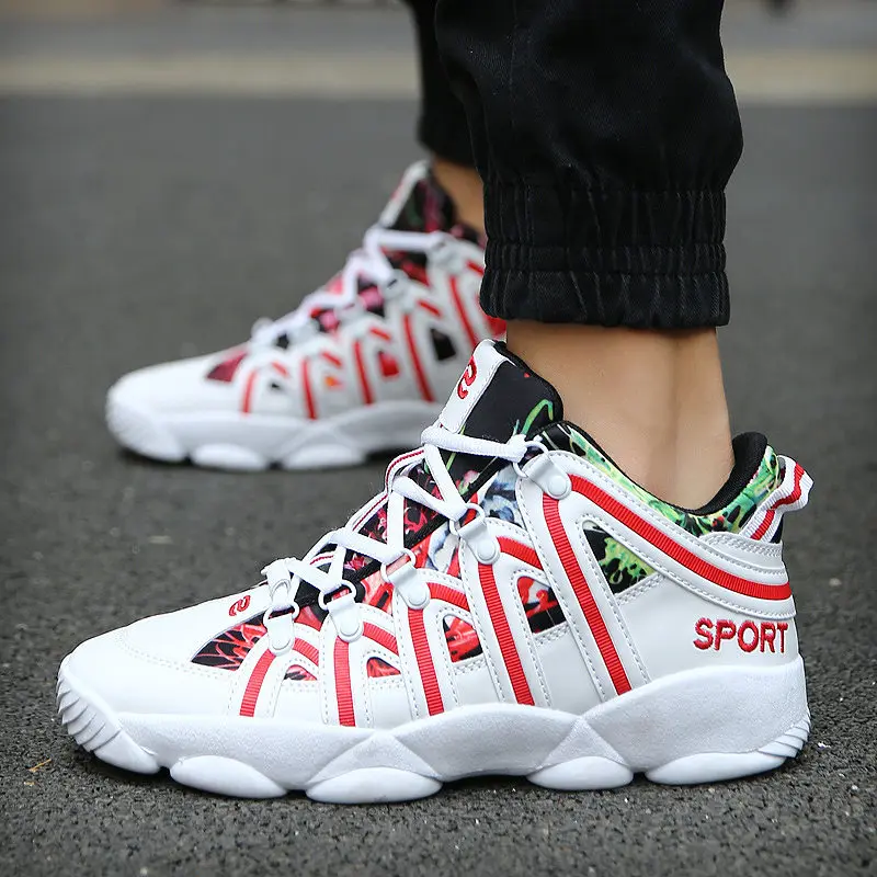 Hot sale Couple High top Sports Shoes Fashion White Graffiti Print Cheap Men Basketball Sneakers Chunky Fitness Sneakers for Men
