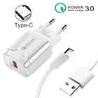 Быстрое зарядное устройство QC 3,0, европейская вилка для Samsung A71 A51 A31 A41 A70 A50 A30 Note 8 9 10 Pro, USB-кабель Type-C, дорожный настенный адаптер