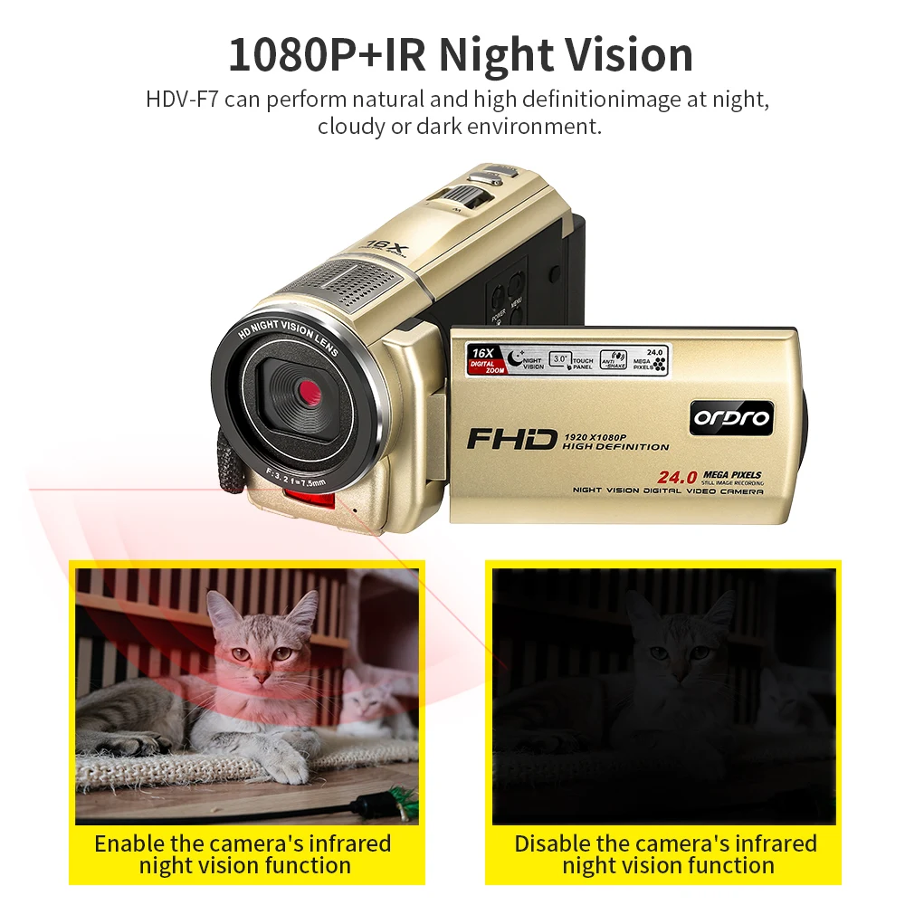 Видеокамера Ordro F7 16X цифровое увеличение 1080P Full HD ночное видение Wi Fi|Любительские