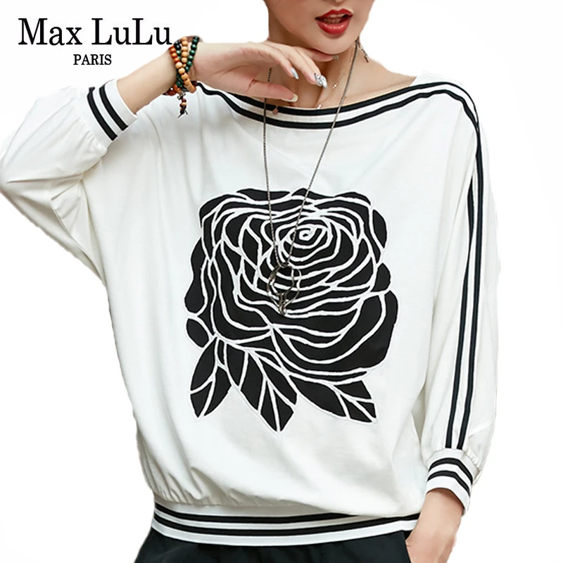 Max LuLu, корейская мода, новая осенняя уличная одежда, женские футболки с принтом, Женские винтажные Топы в полоску, свободные негабаритные футболки