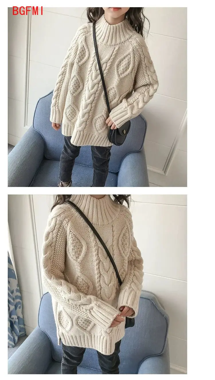 

110-160cm Girls Sweater New Korean Children's Teenager Loose Spring Autumn Knitting Thick Line Girl Foreign Style Twist Braid