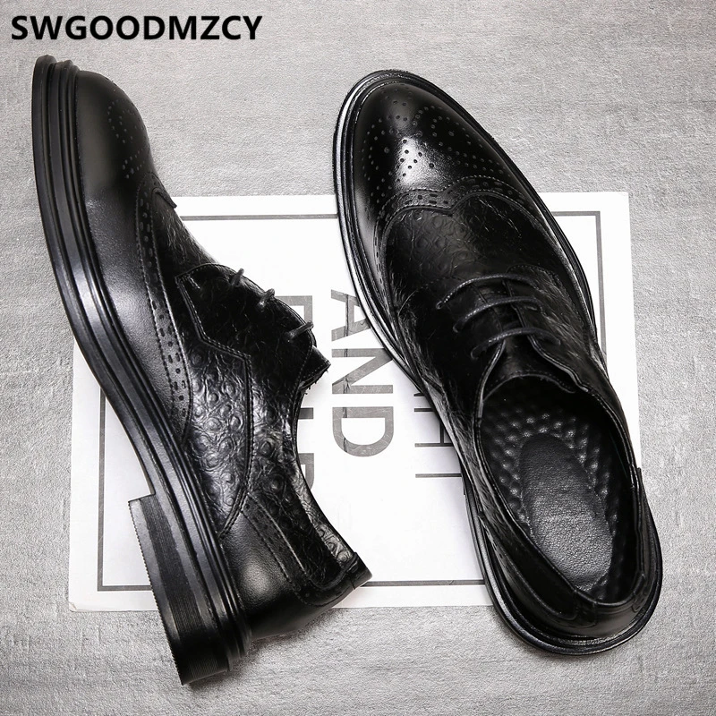 Броги мужские классические коричневые туфли из крокодиловой кожи формальные