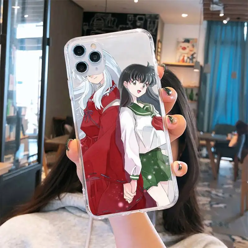 

Anime Inuyasha Sesshoumaru Higurashi Kagome Phone Case Transparent for iPhone 6 7 8 11 12 s mini pro X XS XR MAX Plus