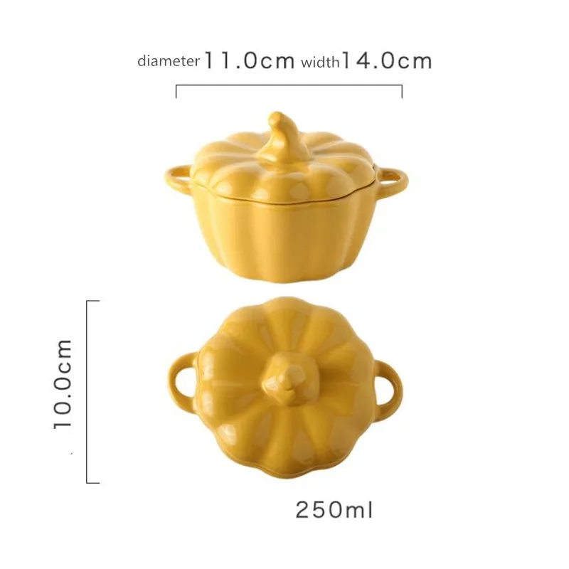 Creative ceramics Pumpkin bowl Covered roast Stew soup Soup pot with lid Cartoon cute plate 1pc | Дом и сад