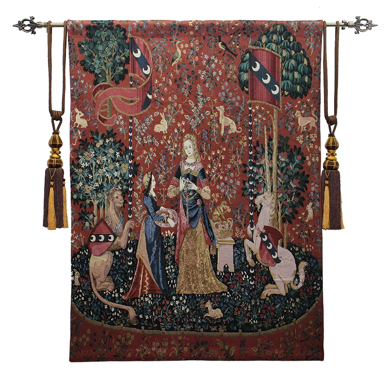 

MEDIEVAL TAPESTRY MY SEUL DESIR PAINTING HEARING SMELL SIGHT THEME DONNA UNICORN AND LION BEDROOM DECORATION