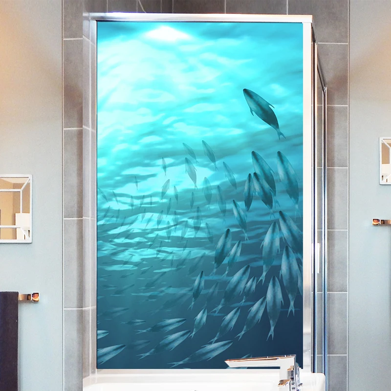 Электростатическая стеклянная пленка на заказ узор из ПВХ с рыбками