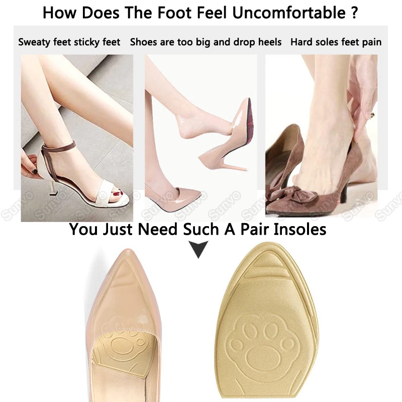 Sunvo Forefoot Pads Memory Foam Insoles for Shoes Inserts Women High Heels Sponge Plug Shoe Cushion Pain Relief Foot Care Pad
