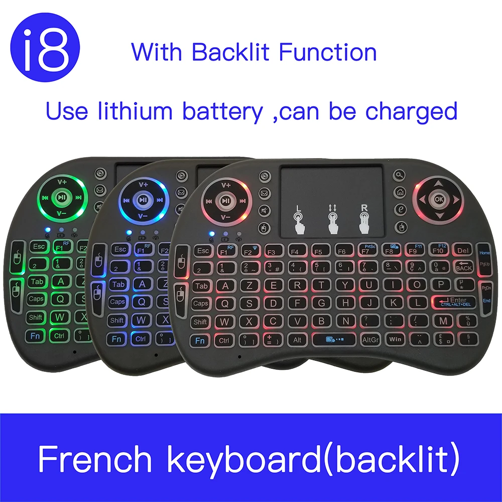 Беспроводная клавиатура 2 4G i8 Mini с подсветкой Air Mouse английский русский испанский