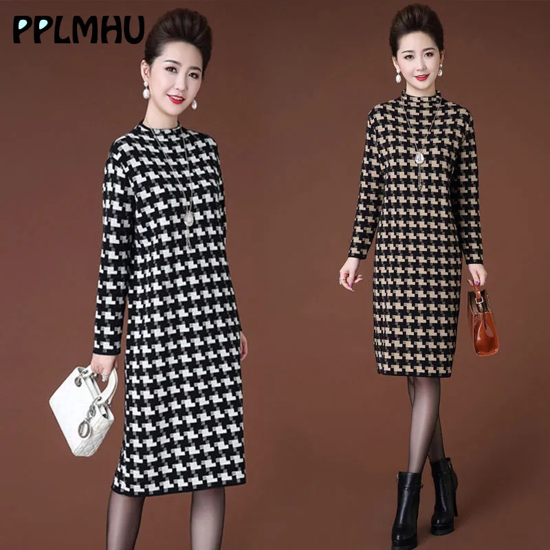 Женское платье в клетку прямое большие размеры S 4XL черно белое винтажное