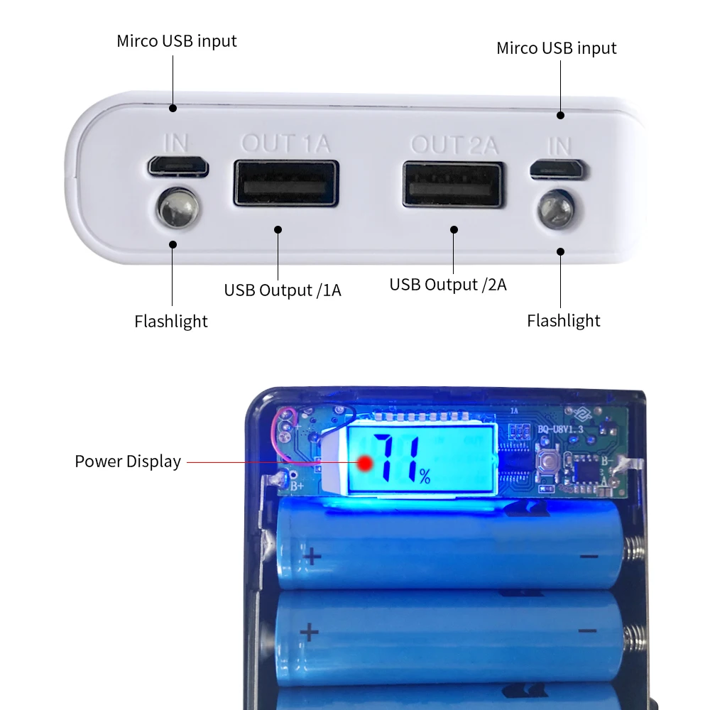 Корпус внешнего аккумулятора с двумя USB-портами и Micro USB 5 В 8*18650 |