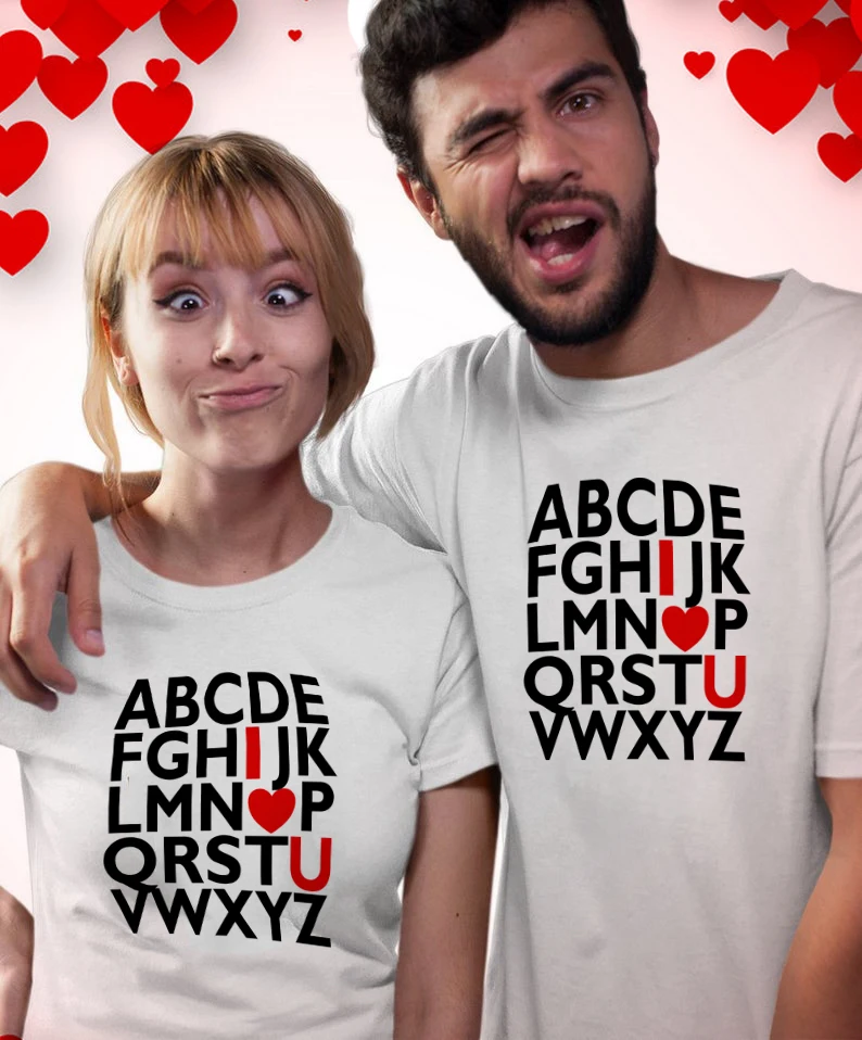 Camiseta para el D&iacute;a de San Valent&iacute;n, 1 unidad, ABC, te quiero, San Valent&iacute;n, pareja, regalo de San Valent&iacute;n para su esposa, novia-0