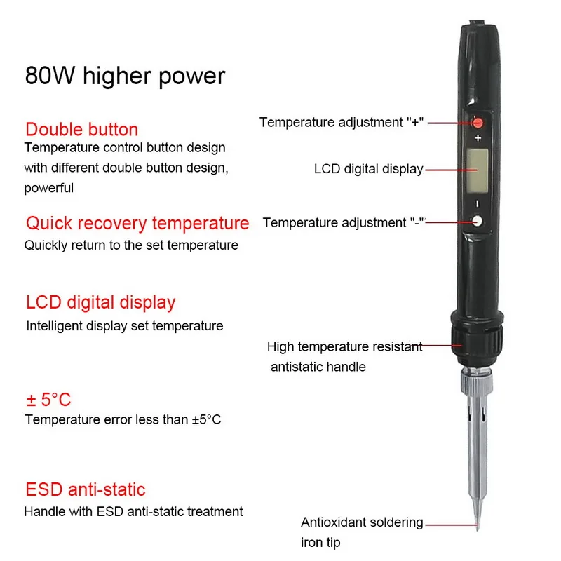 80W EU Plug LCD Digital Display Soldering Iron Adjustable Temperature Electric Welding Rework Repair Tools New | Инструменты