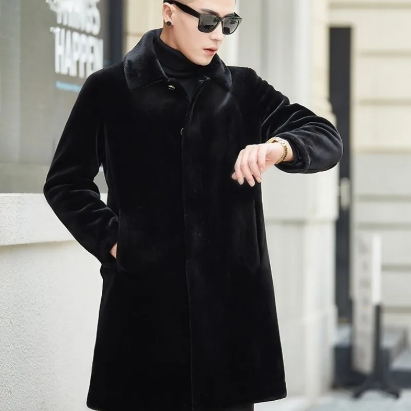 Мужское пальто из искусственного меха с меховым воротником модная Толстая