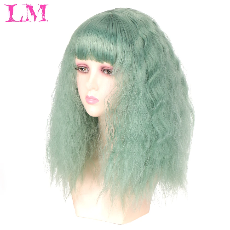 

LM длинные волнистые/кудрявые зеленые бобы парики с челкой для белых и черных женщин Косплей лолитвечерние синтетические с тупым вырезом ис...