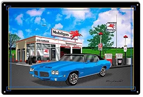 

Mobil Gas GTO Blue Garage Art Metal Sign by Rudy Edwards 12x16