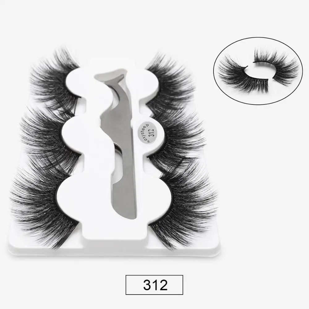 312 SEXYSHEEP, 3 пары, 25 мм, 8D, норковые ресницы, натуральные, длинные, для завивки накладных ресниц, объем, накладные ресницы, макияж, удлинение, ресницы «maquiagem» - Цвет: 312