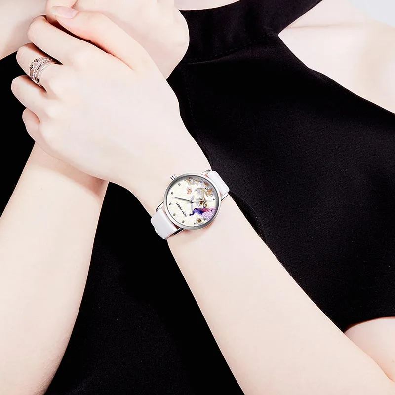 Женские часы MINI FOCUS водонепроницаемые черные кварцевые с кожаным ремешком