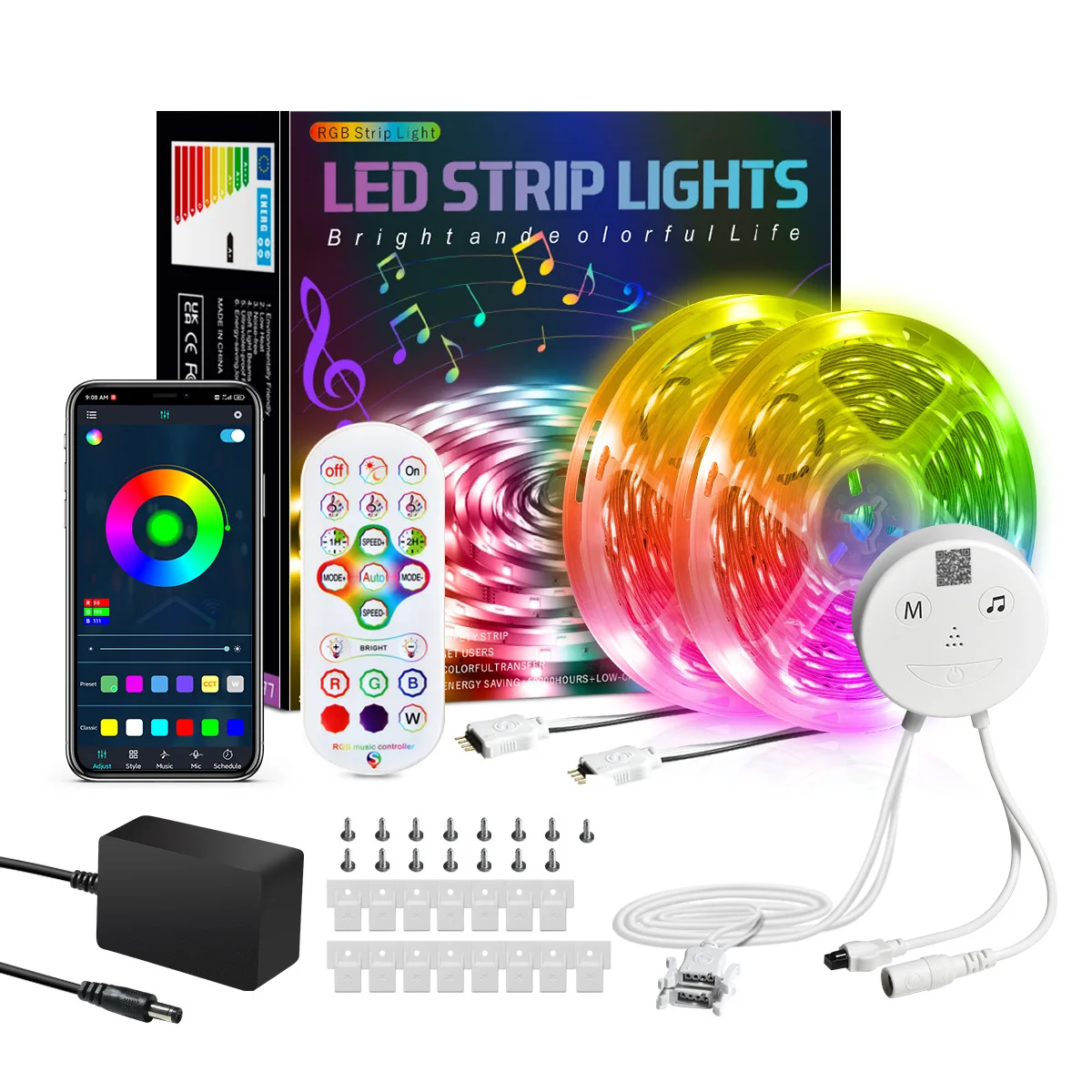 

LED Strip Light 5050RGB 12V Bluetooth Music Light Strip Fixed Buckle For Room Decor Christmas Atmosphere Light Strip Set