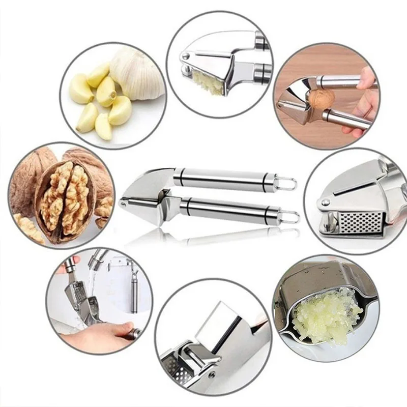 

Metal Masher Garlic Press Stainless Steel Garlic Crusher Manual Press Ginger Home Grater Cutter Mincer Kitchen Squeeze Tool