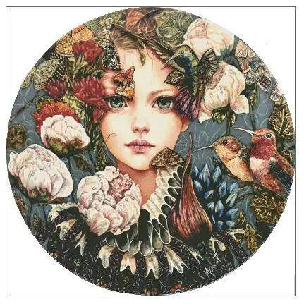 

Fairy Berries Monica Little Girl and Bird Flower Embroidery Needlework 14CT Unprinted Cross Stitch Kits DIY Art Handmade Decor