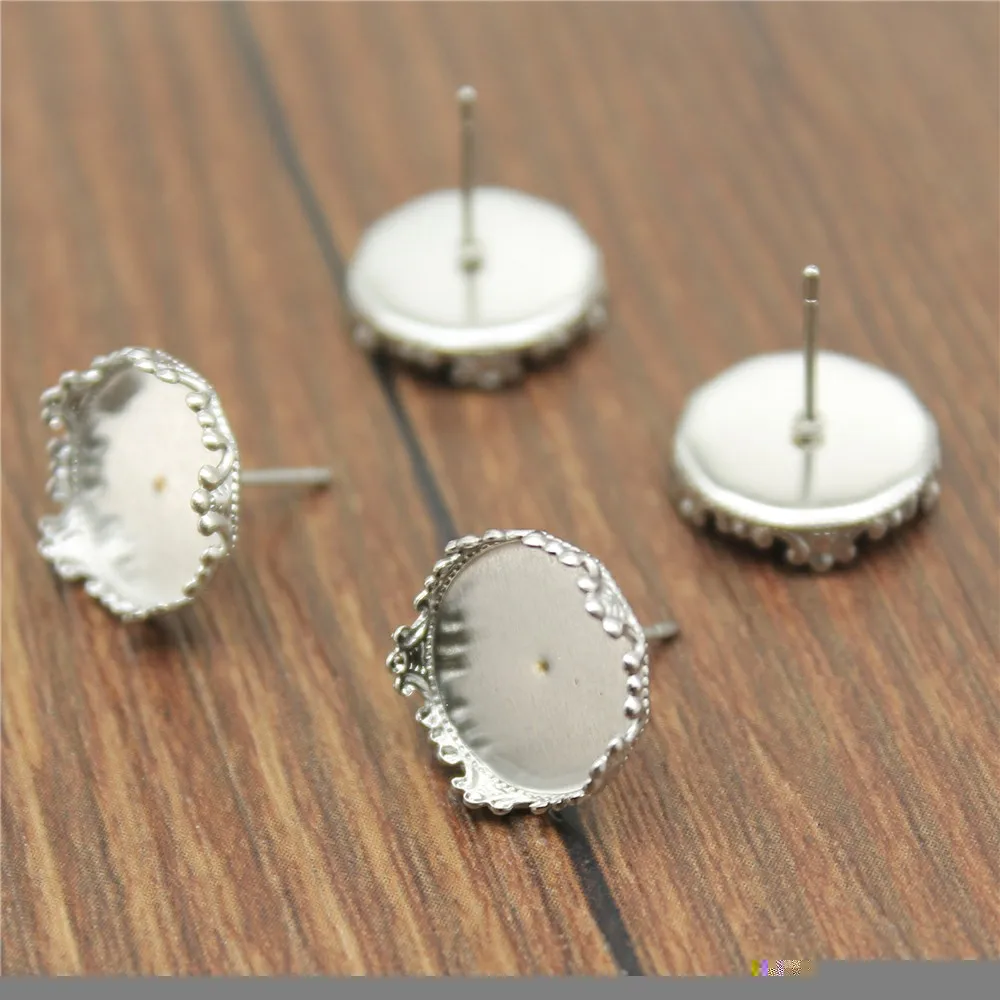 

20pcs 20mm 15mm 12mm Crown Edge Stainless Steel Material Earring Studs Earrings Base Bezels For Earring Making