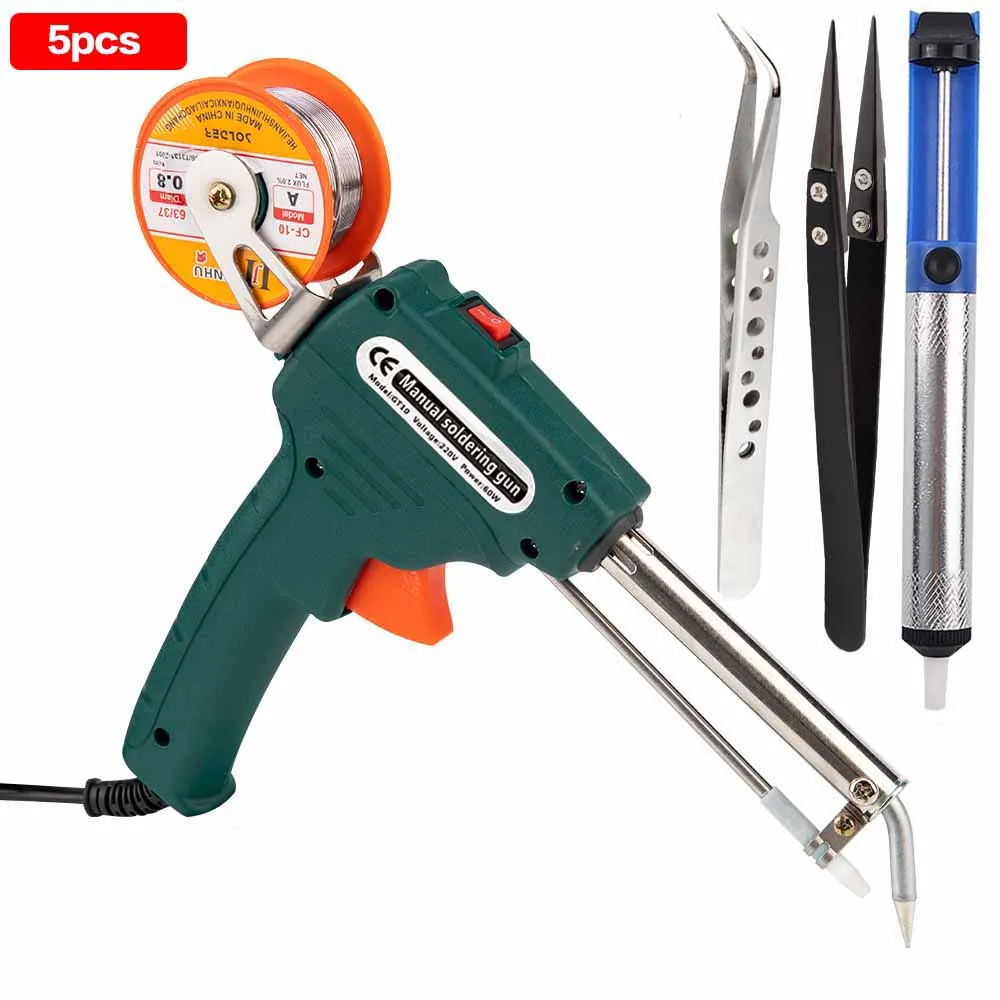 5pcs 60W 110V/220V Tin Electric Soldering Iron Kit Automatic Send Tin Gun Electric Solder Station Tip Sucker Wire Welding Tools - Цвет: 5pcs