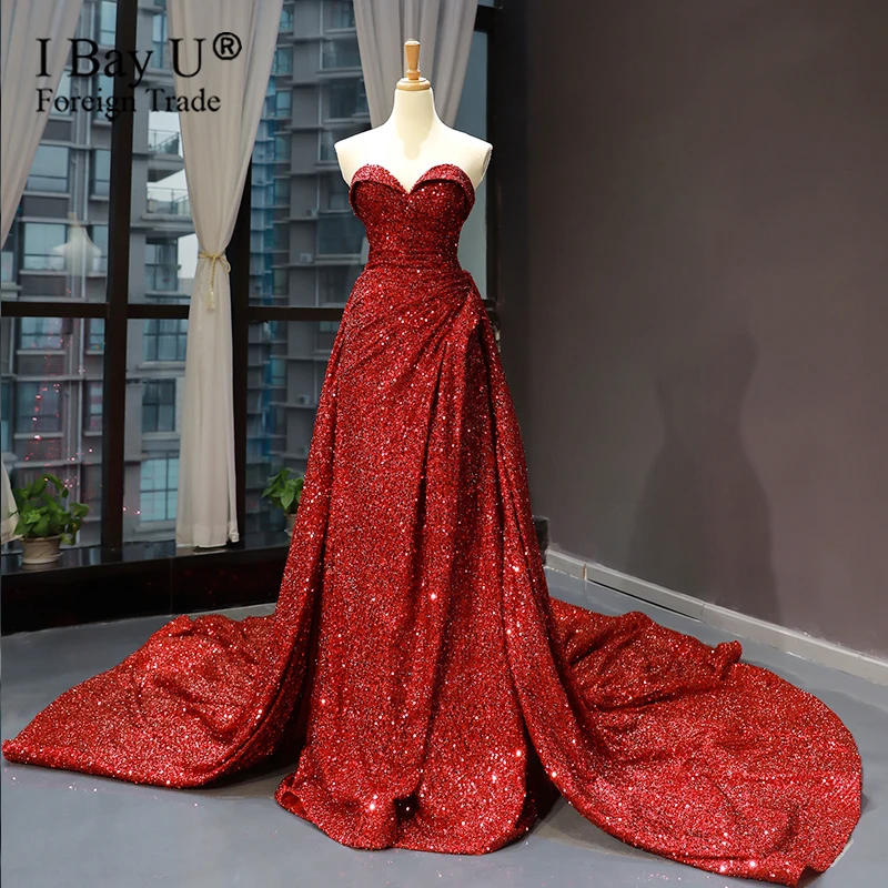 

Темно-красное вечернее платье русалки с блестящими пайетками 2020, платья для выпускного вечера для женщин из Дубая, официальная одежда, плат...