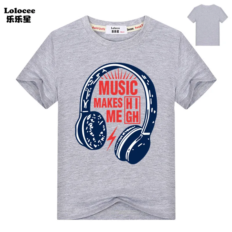 

Детская крутая футболка с высокой гарнитурой «Музыка делает меня», футболка для мальчиков, Повседневная Уличная одежда, топы, хлопковая бре...