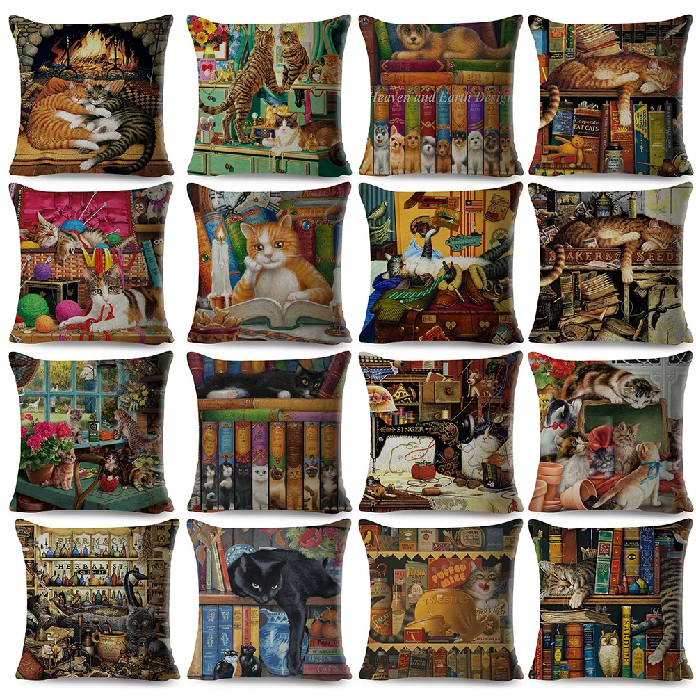 45x45 см Симпатичный книги кошки Подушка Чехол для подушки диван кровать Кафе Декор