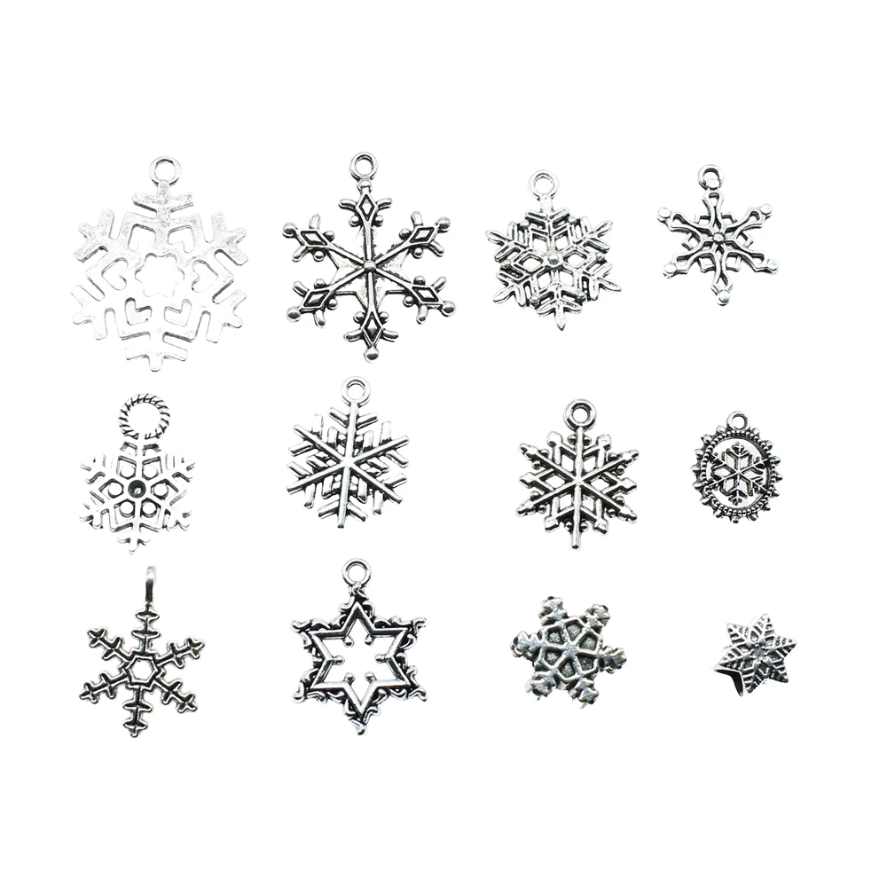 15 шт снежинки амулеты античные серебряные очаровательные кулоны в форме