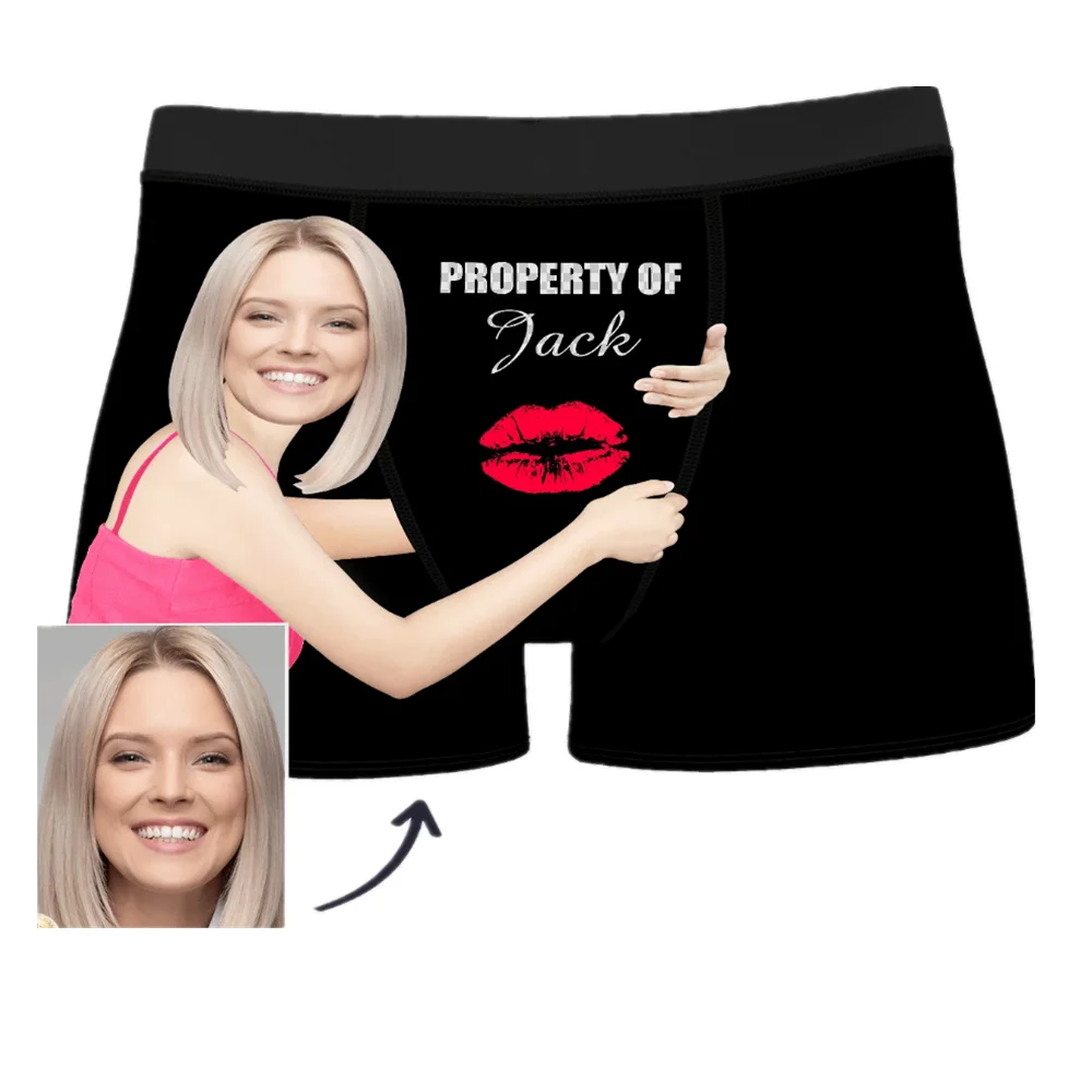 

Custom Face Property Of Your Name Men's Funny Boxer Valentines Day Wedding husband briefs This Fine Arse underwear gift present