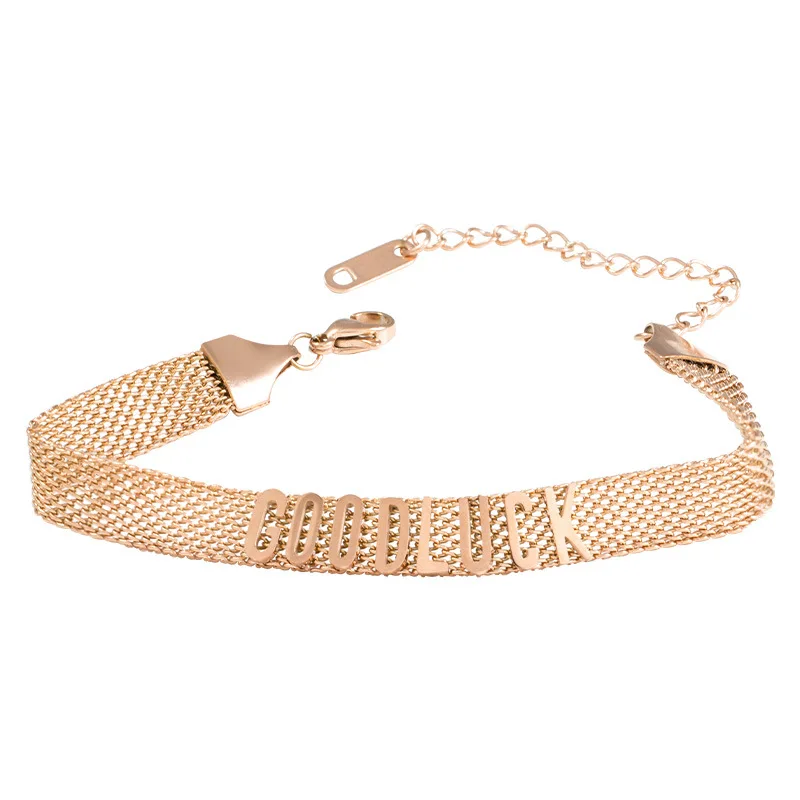 

Senior wide bracelet female ins design sense bracelet GOODLUCK lucky lady titanium steel bracelet jewelry