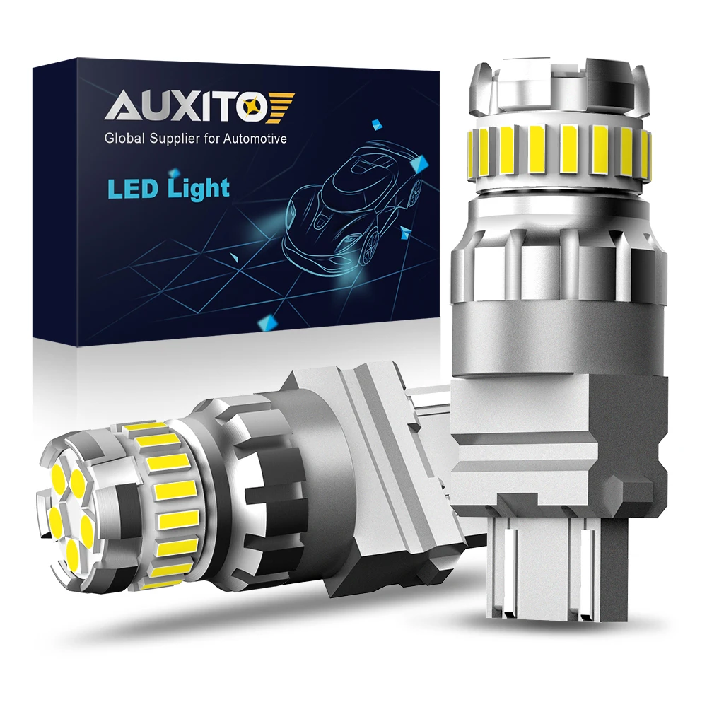 AUXITO-bombilla LED T25 Canbus 3157 3156 3057 P27/7W, luces de freno traseras para coche, lámpara de señal de estacionamiento DRL, 12V, ámbar, amarillo, blanco, rojo, 2 uds.
