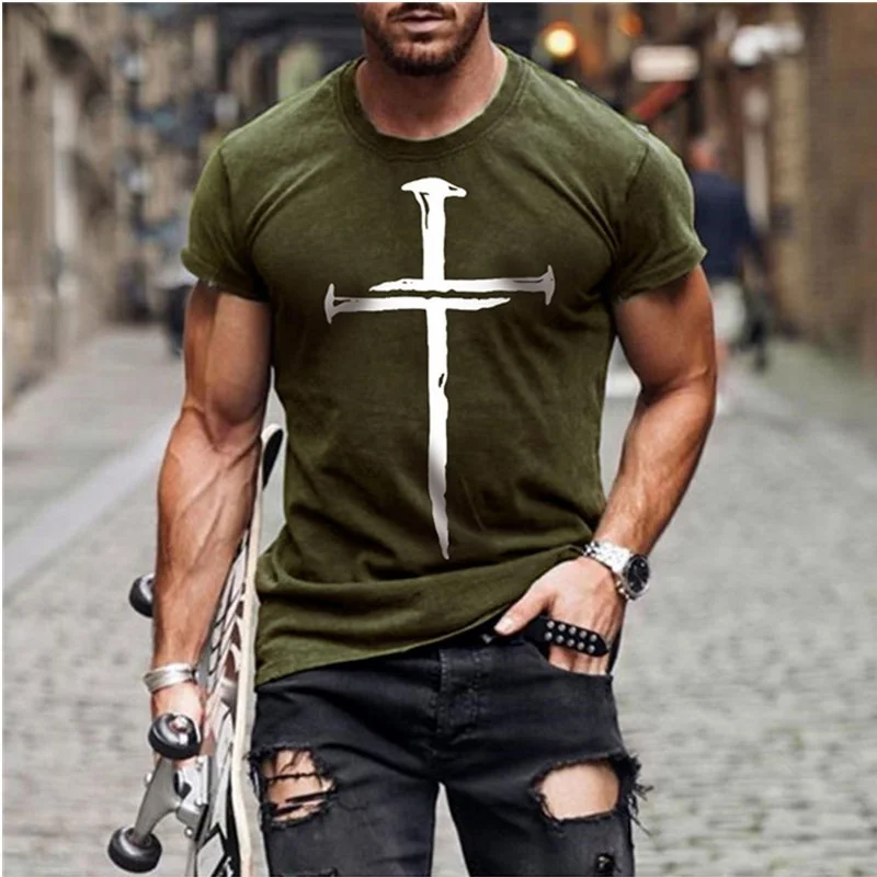 

Men's Jesus Christ Cross 3D Printed T-shirt Summer Casual All-match Fashion Short-sleeved Oversized Round Neck Streetwear Tshirt