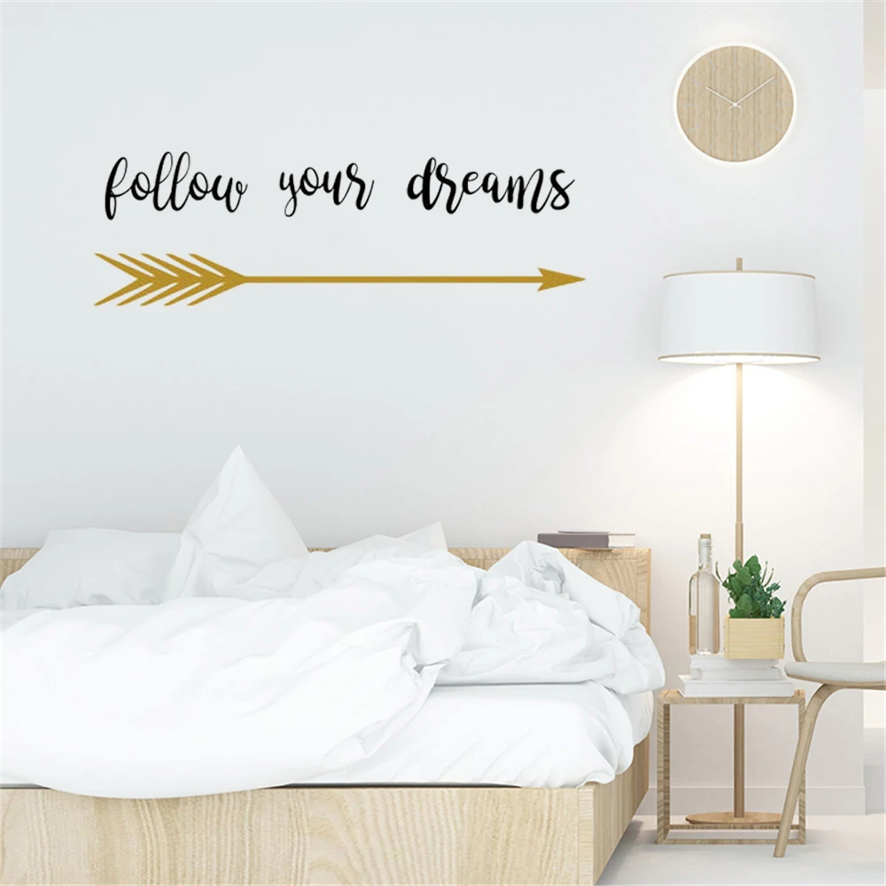 Надписью Follow Your Dreams Наклейка на стену цитата стрелы Детские стихи наклейки