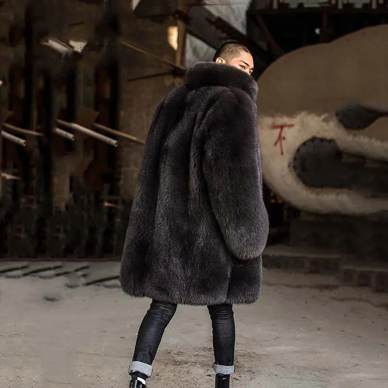 Мужская куртка из натуральной кожи с натуральным лисьим мехом зимняя воротником