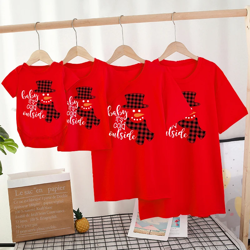 Camisas de aspecto familiar a juego, trajes a juego para la familia, estampado de mu&ntilde;eco de nieve de Navidad, padre e hijo, ropa para pap&aacute;, mam&aacute;, Top para beb&eacute;s, pelele para ni&ntilde;os y ni&ntilde;as-3