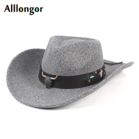 new autumn 2021 winter thicken felt western cowboy hat cowgirl with tauren belt floral embroidery jazz cap wool fedora hat women