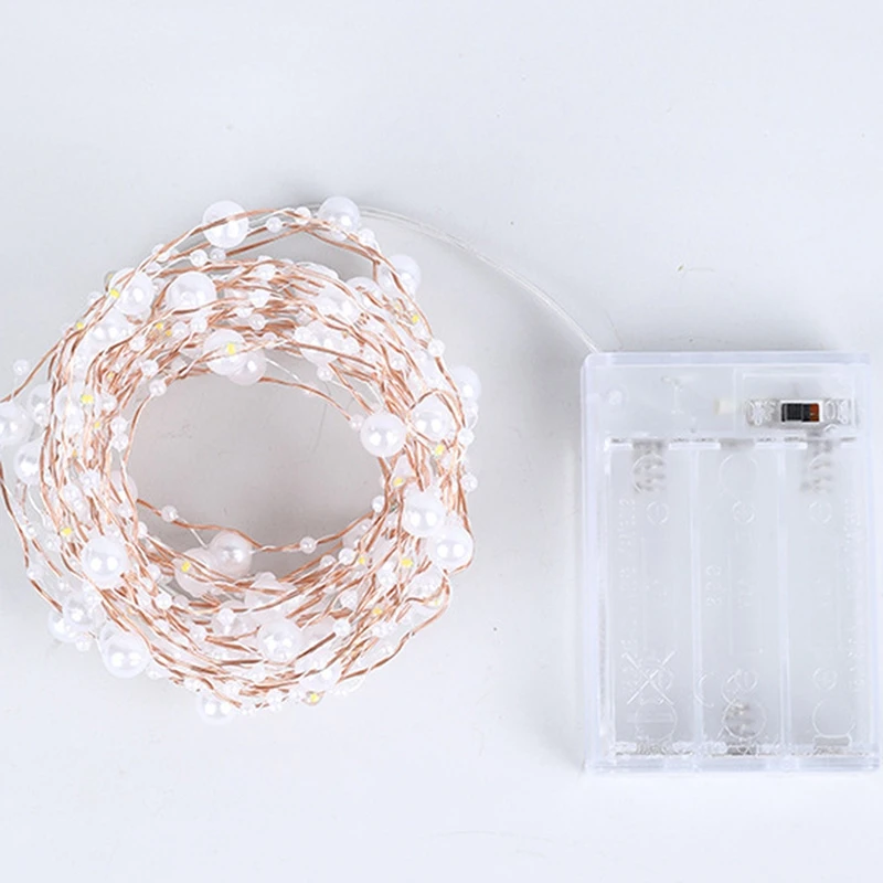 

Battery Operated Pearl LED Copper Wire String Lights Pearlized Fairy Lights For Wedding Home Party Christmas Decorations