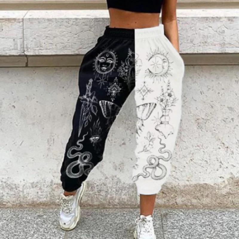 

Laamei Autumn Pattern Starry Print Patchwork Pants Elegant Elastic Waist Overall For Women Casual Streetwear Sweatpant Harajuku