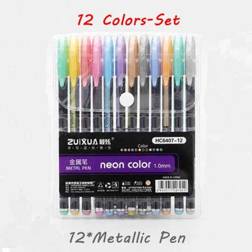 12 pcs METALLIC PEN 12/24/36/48 Цвета/Набор для нанесения хайлайтера гелевая ручка с блестками для раскраски журналов для рисования Рисование Живопись Цветной маркер для рисования - Цвет: 12 pcs METALLIC PEN