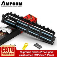 ampcom ul listed cat5ecat6 2448 ports patch panel rack mount 1u 2u 19 inch 50u gold plated rear cable management bar
